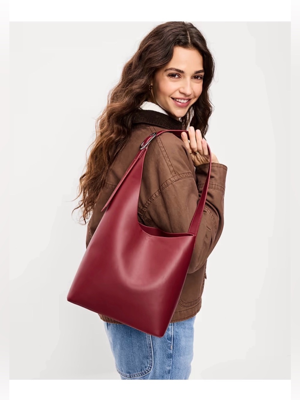 • NWT • OLD NAVY • Deep Red Asymmetrical Women's Faux Leather Shoulder Bag - Picture 1 of 12